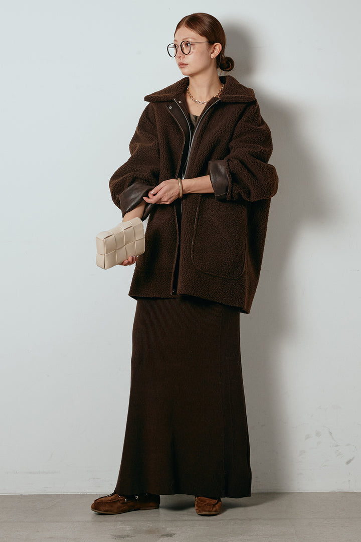 [SET]リバーシブルエコムートンコート+リブナローニットスカート(2set)