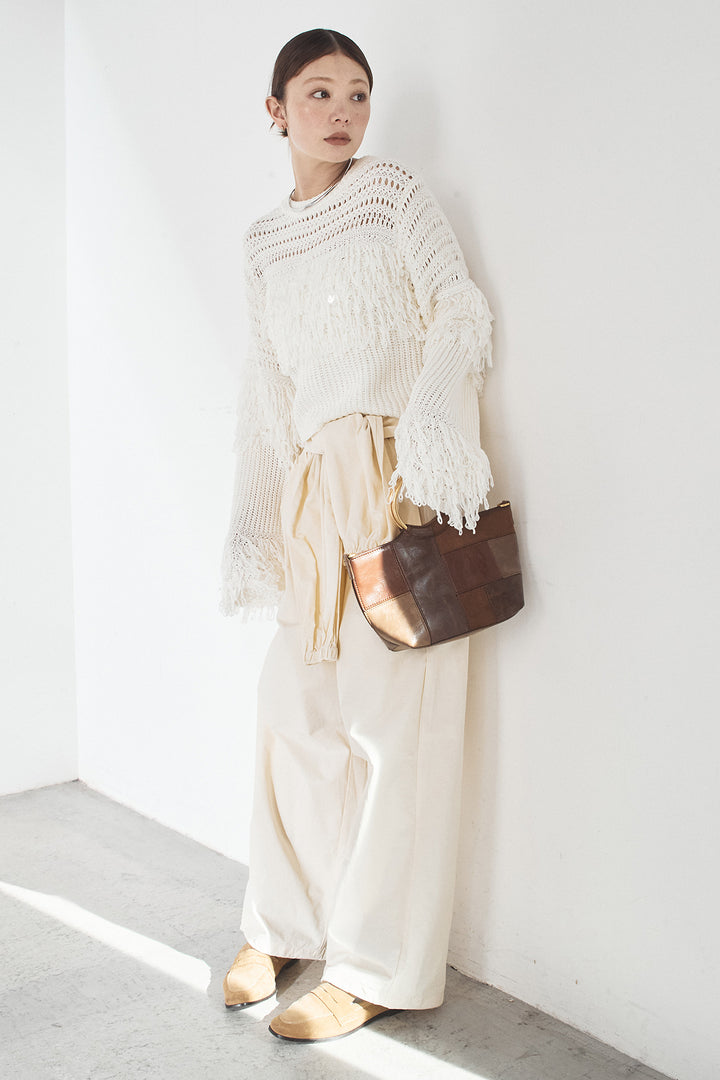 [SET]メッシュフリンジ切り替えプルオーバー+合繊ツイルスタンドウエスト巻きジョガーパンツ(2set)