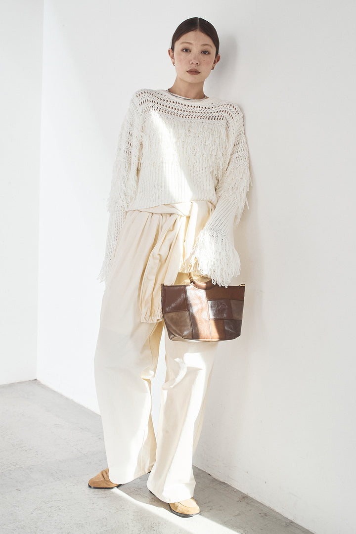 [SET]メッシュフリンジ切り替えプルオーバー+合繊ツイルスタンドウエスト巻きジョガーパンツ(2set)