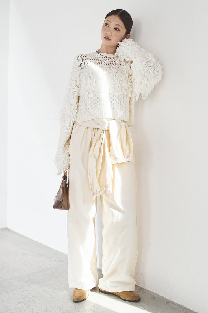 [SET]メッシュフリンジ切り替えプルオーバー+合繊ツイルスタンドウエスト巻きジョガーパンツ(2set)