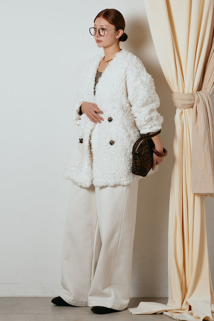 [SET]シープライクファージャケット+裏起毛スウェットワイドパンツ(2set)