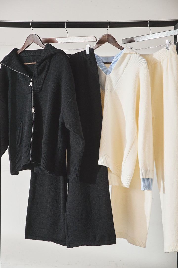 【着回しセット】[SET]ビッグカラーダブルジップニットSETUP+ストライプドッキングニットポロSETUP(2set)