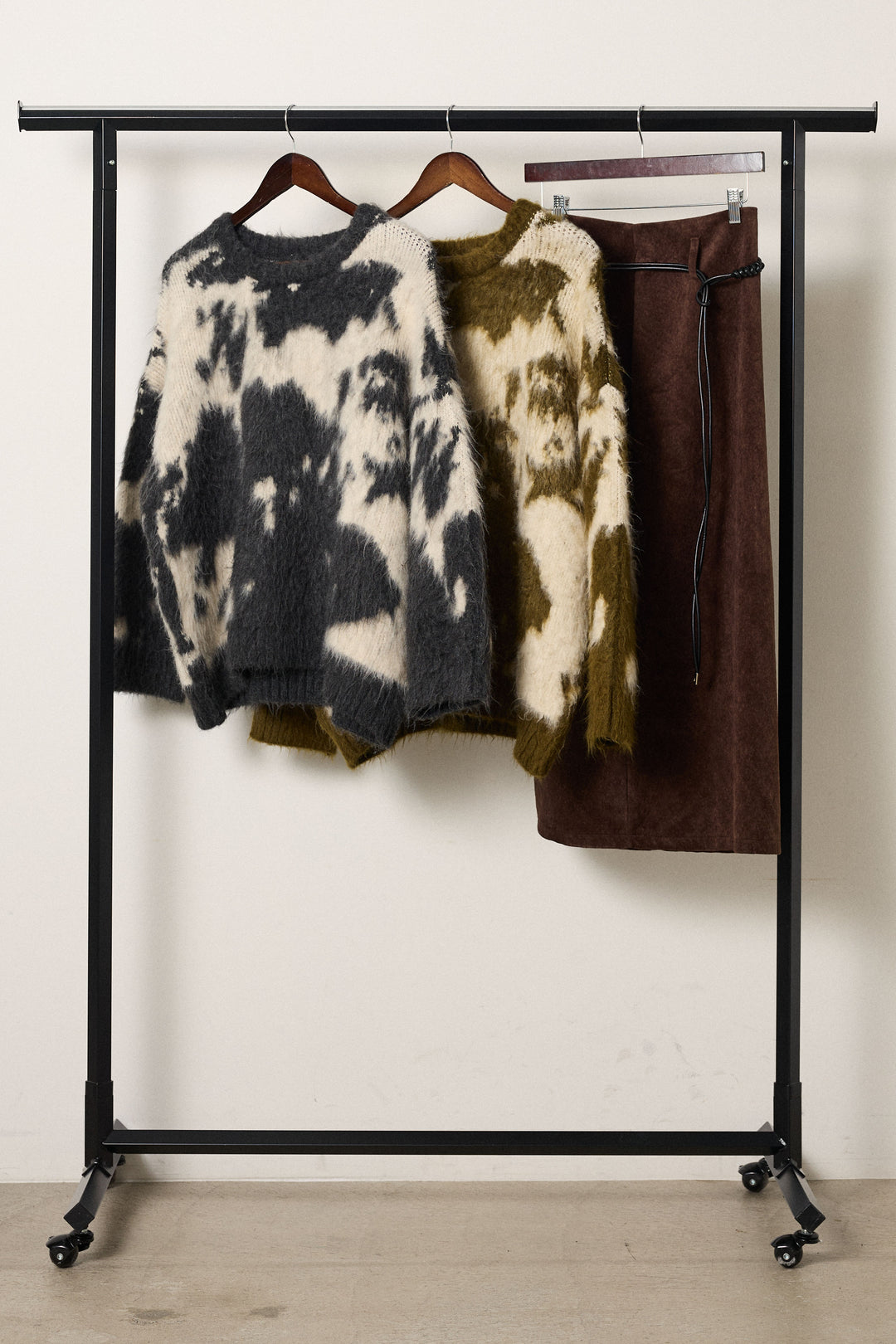 【着回しセット】[SET]モヘアタッチマーブルニット+モヘアタッチマーブルニット+ロープベルト付きスウェード調スカート(3set)