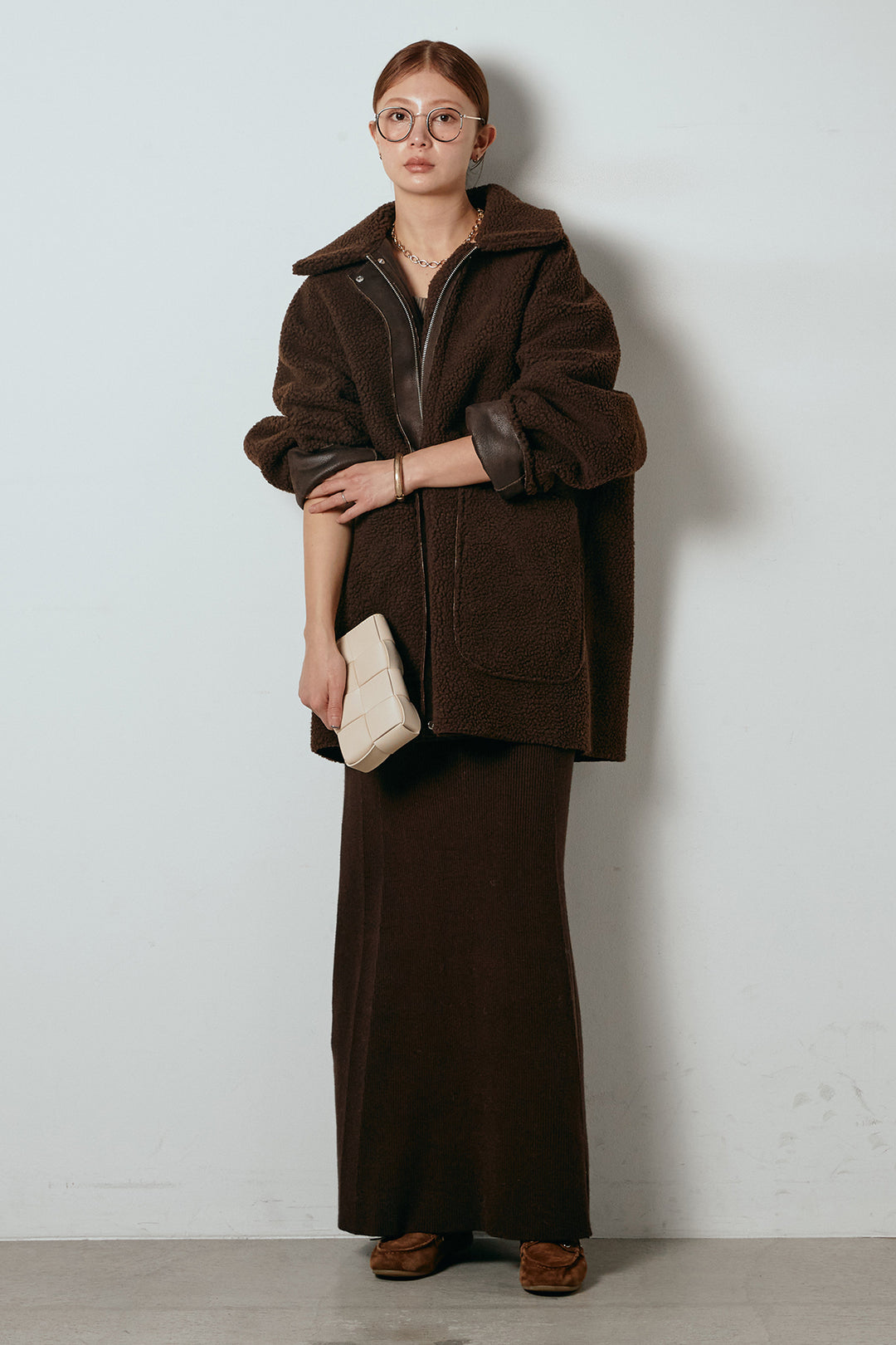 [SET]リバーシブルエコムートンコート+リブナローニットスカート(2set)