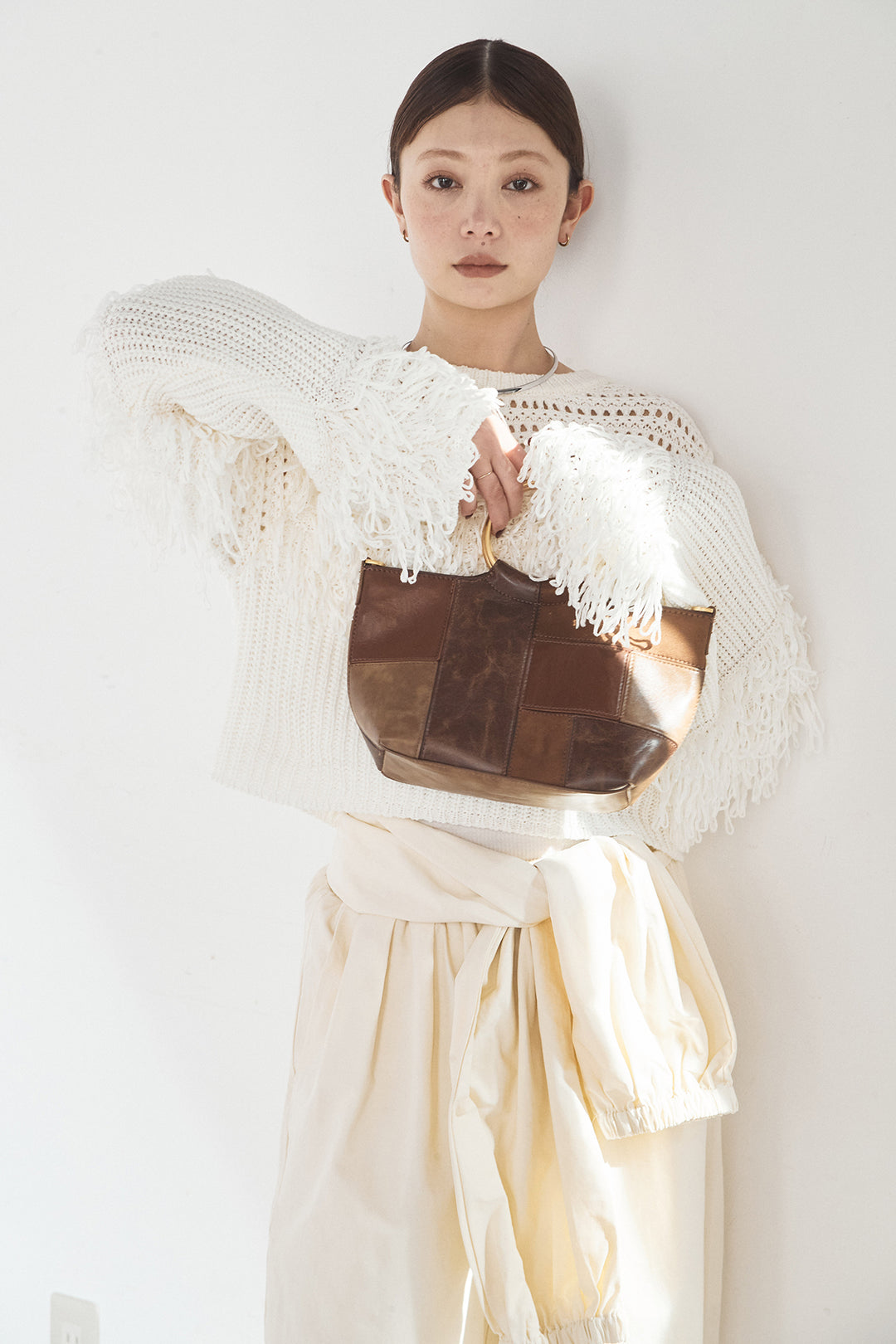 [SET]メッシュフリンジ切り替えプルオーバー+合繊ツイルスタンドウエスト巻きジョガーパンツ(2set)