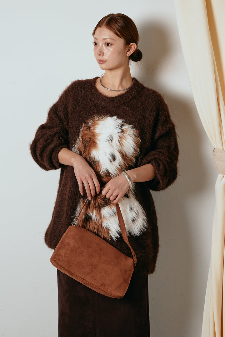 [SET]シャギーニュアンスアニマルニット+スウェードライク裾フリンジスカート(2set)