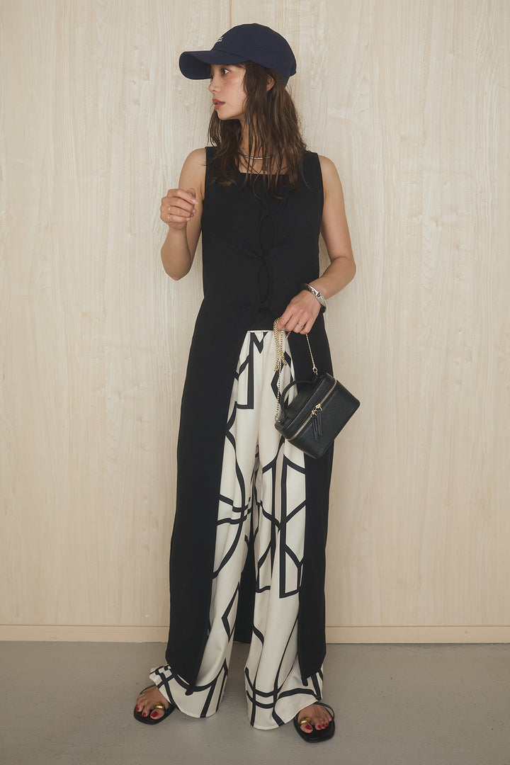 【着回しセット】[SET]アシメキャミセットカットソー+柄プリントワイドパンツ+テレコデザインワンピース(3set)