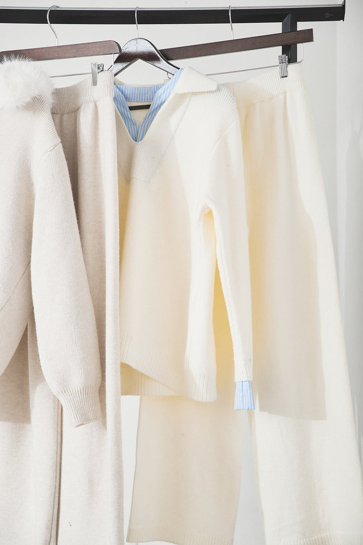 【着回しセット】[SET]ファー付きフーディーニットSETUP+ストライプドッキングニットポロSETUP(2set)