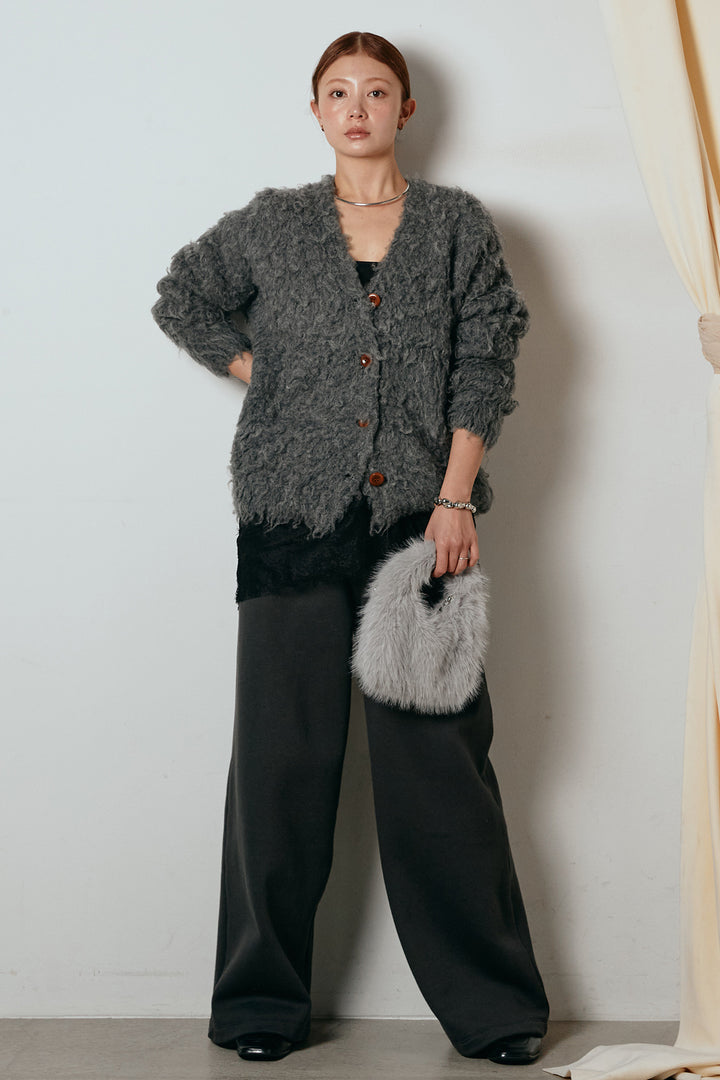 [SET]ルーズシャギーニットカーディガン+裏起毛スウェットワイドパンツ(2set)