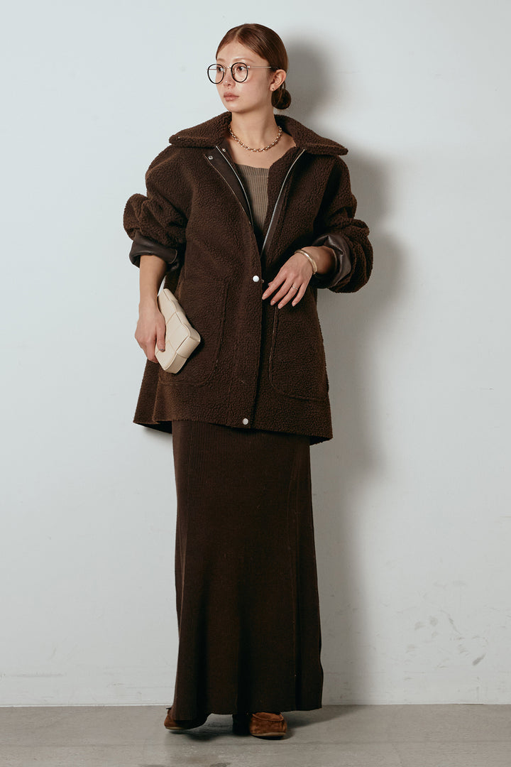 [SET]リバーシブルエコムートンコート+リブナローニットスカート(2set)