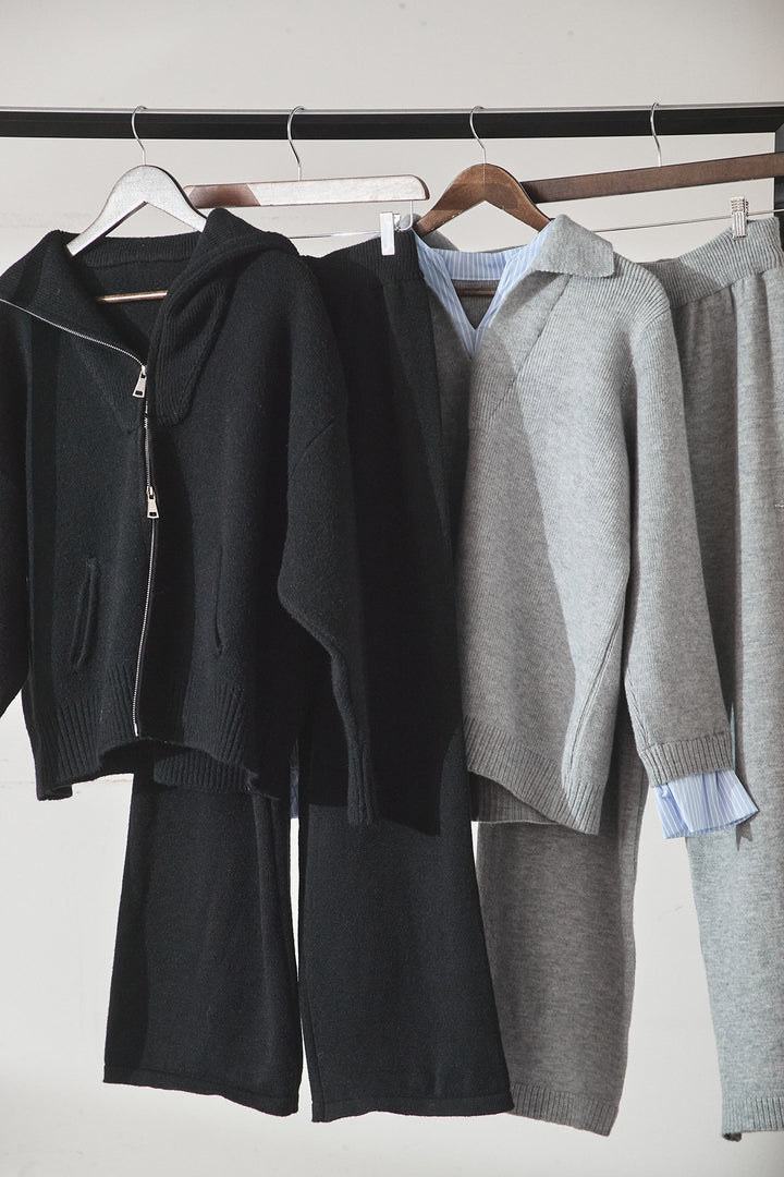 【着回しセット】[SET]ビッグカラーダブルジップニットSETUP+ストライプドッキングニットポロSETUP(2set)