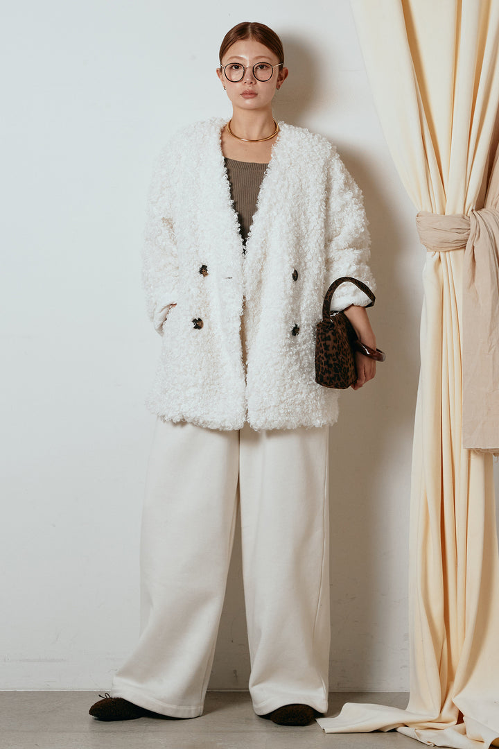 [SET]シープライクファージャケット+裏起毛スウェットワイドパンツ(2set)