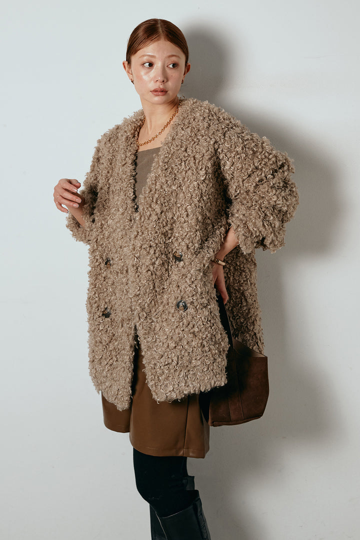 [SET]シープライクファージャケット+ストレッチエコレザーバミューダパンツ(2set)