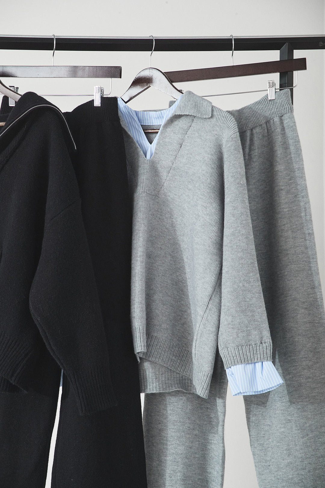 【着回しセット】[SET]ビッグカラーダブルジップニットSETUP+ストライプドッキングニットポロSETUP(2set)