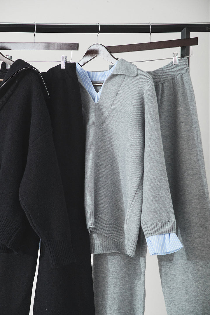 【着回しセット】[SET]ビッグカラーダブルジップニットSETUP+ストライプドッキングニットポロSETUP(2set)