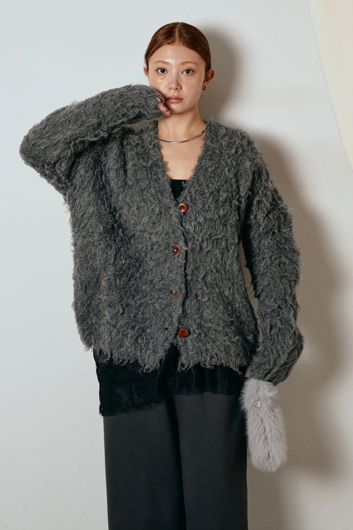 [SET]ルーズシャギーニットカーディガン+裏起毛スウェットワイドパンツ(2set)