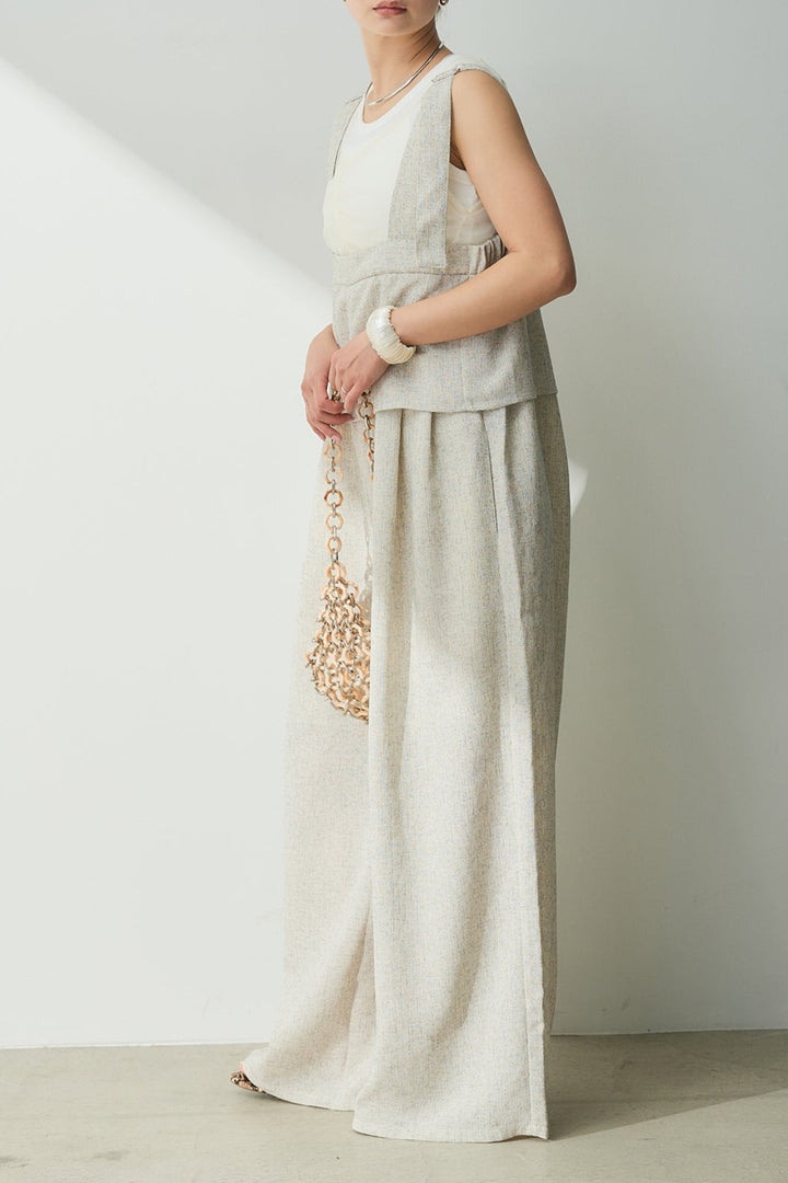 [SET]シャーリングシアータンクxリブタンクSET+ツイードライクケープサロペット(2set)