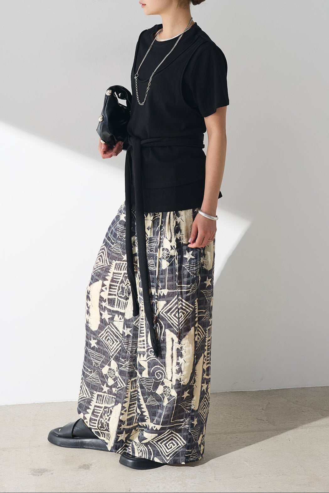 [SET]フロントタイTシャツ+エキゾチックワイドパンツ(2set)