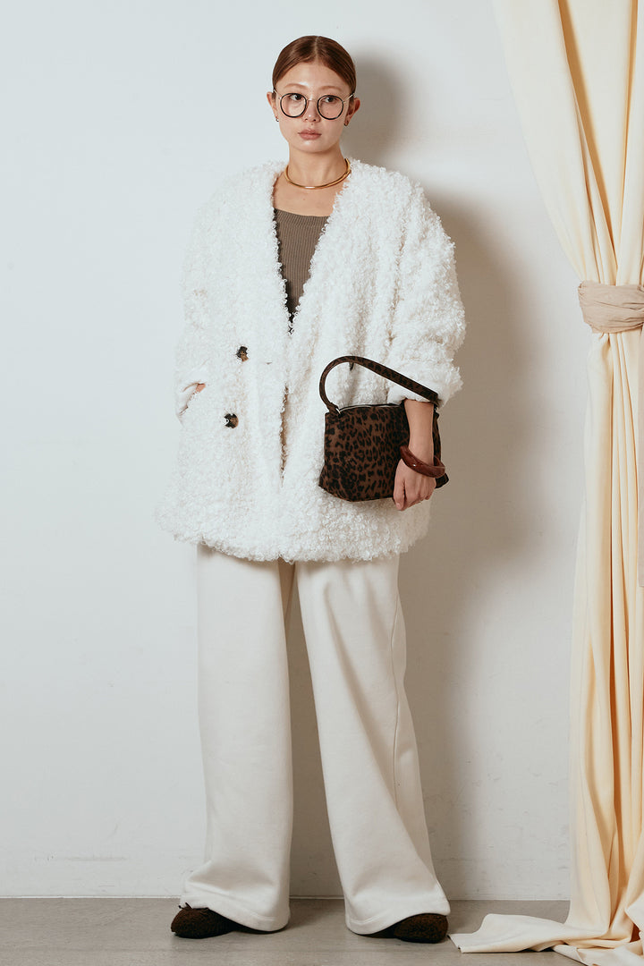 [SET]シープライクファージャケット+裏起毛スウェットワイドパンツ(2set)