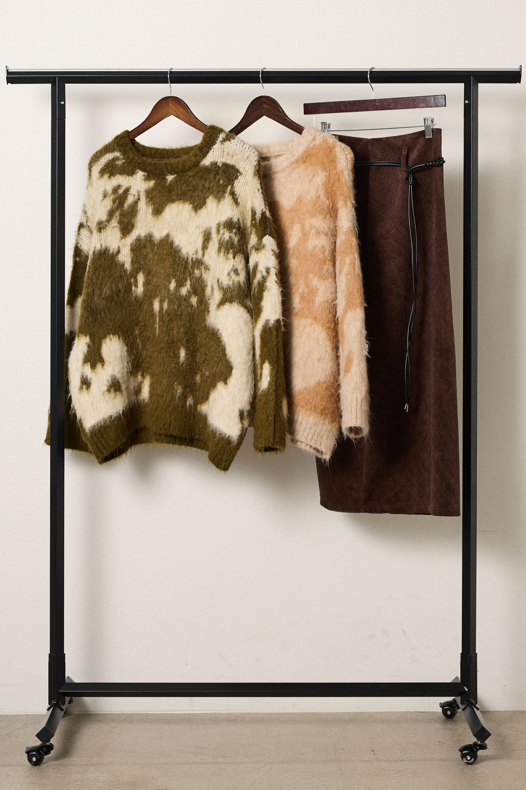 【着回しセット】[SET]モヘアタッチマーブルニット+モヘアタッチマーブルニット+ロープベルト付きスウェード調スカート(3set)