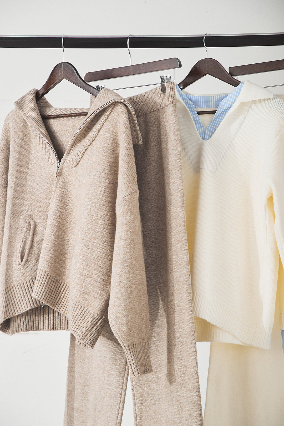 【着回しセット】[SET]ビッグカラーダブルジップニットSETUP+ストライプドッキングニットポロSETUP(2set)