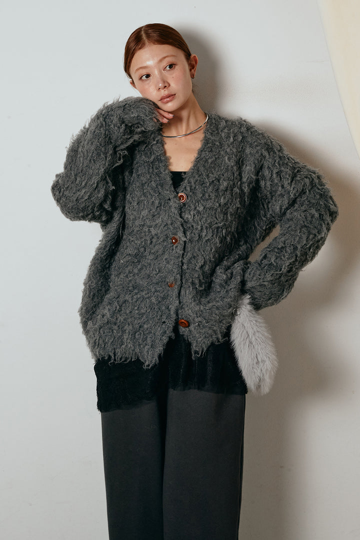 [SET]ルーズシャギーニットカーディガン+裏起毛スウェットワイドパンツ(2set)