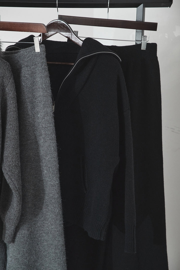 【着回しセット】[SET]ファー付きフーディーニットSETUP+ビッグカラーダブルジップニットSETUP(2set)