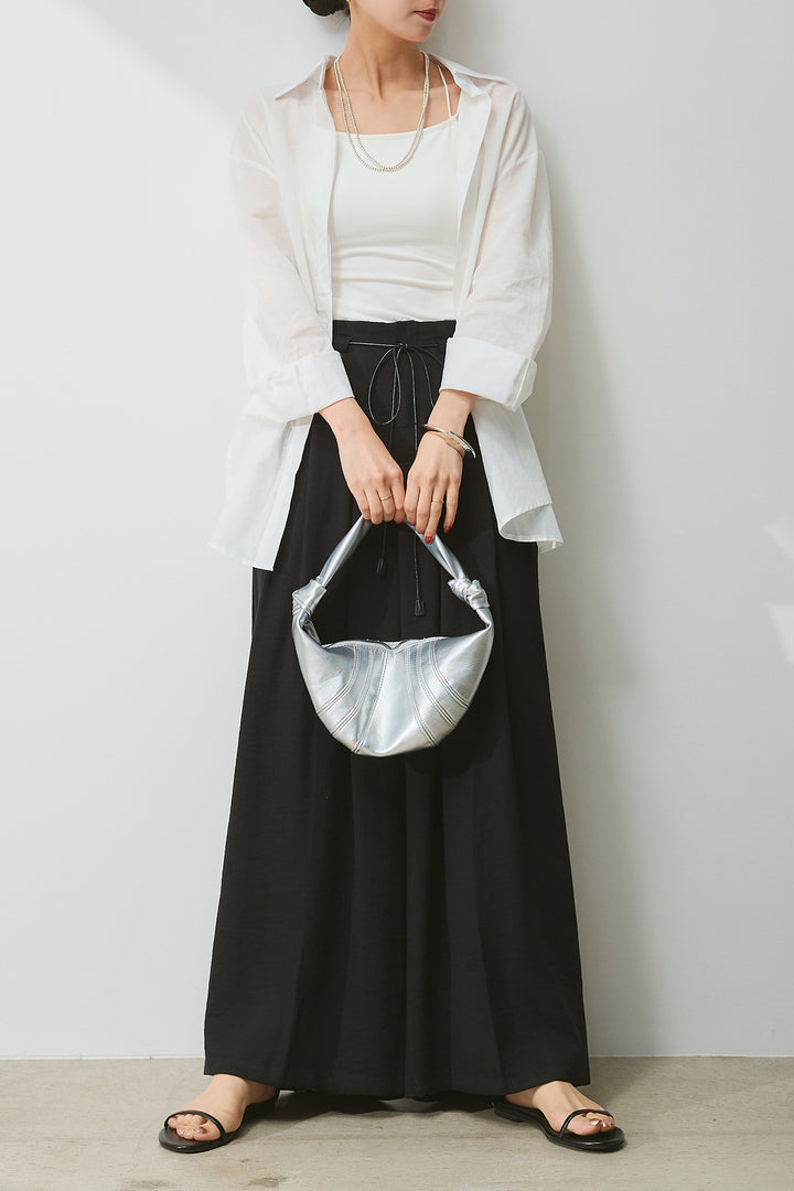 [SET]バックオープンオーバーシャツ+レザーベルト付きフレアワイドパンツ(2set)