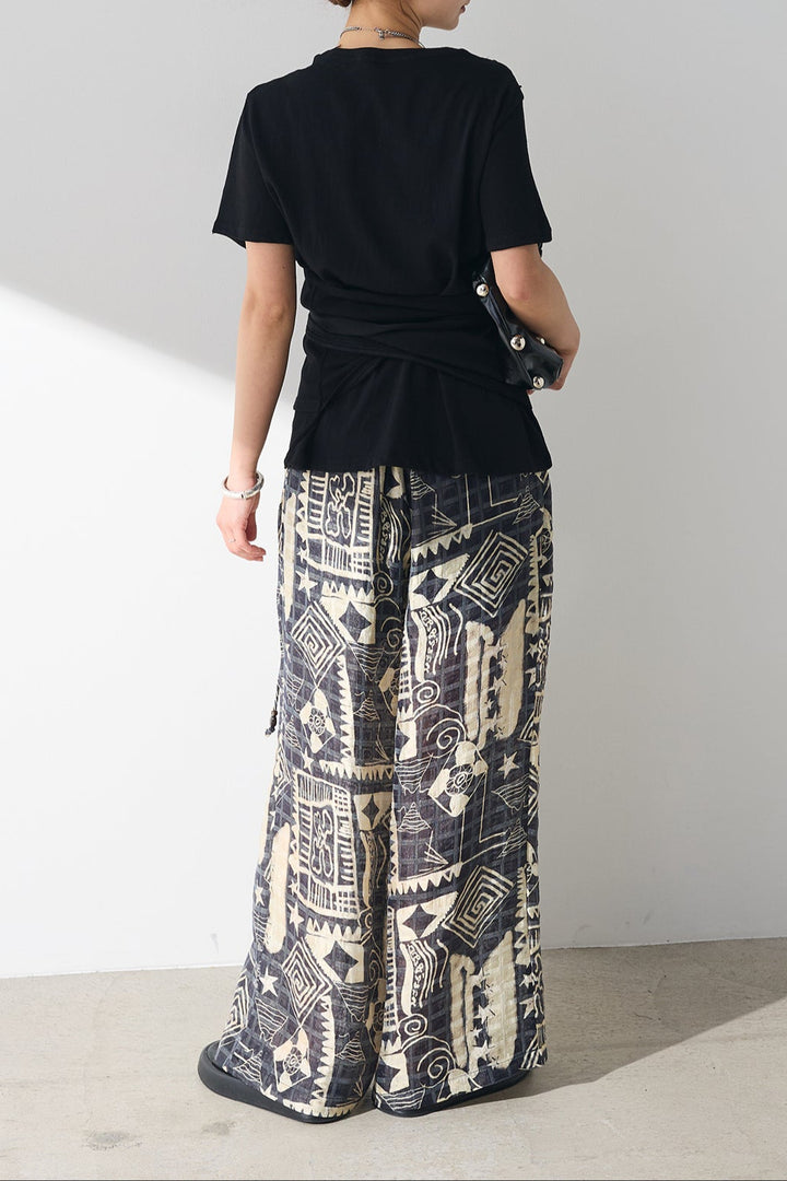 [SET]フロントタイTシャツ+エキゾチックワイドパンツ(2set)