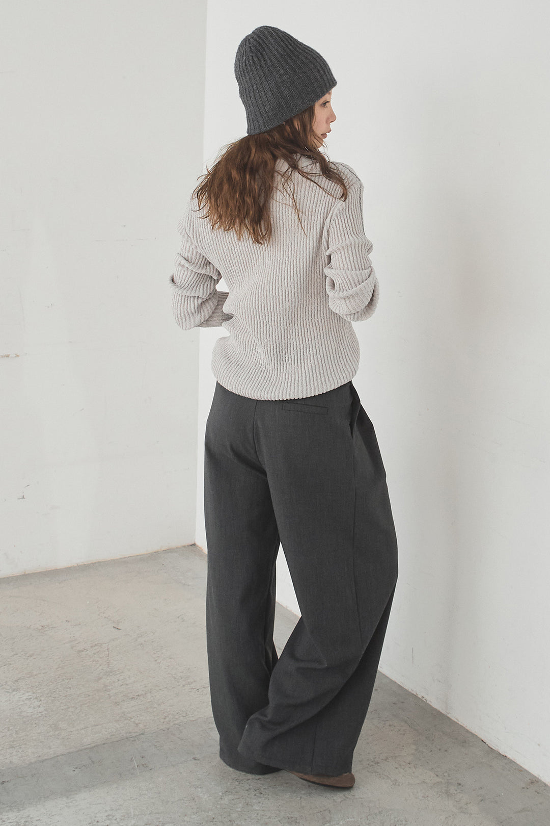 [SET]衿付きニットプルオーバー+サイドベルトタック入りスラックス(2set)