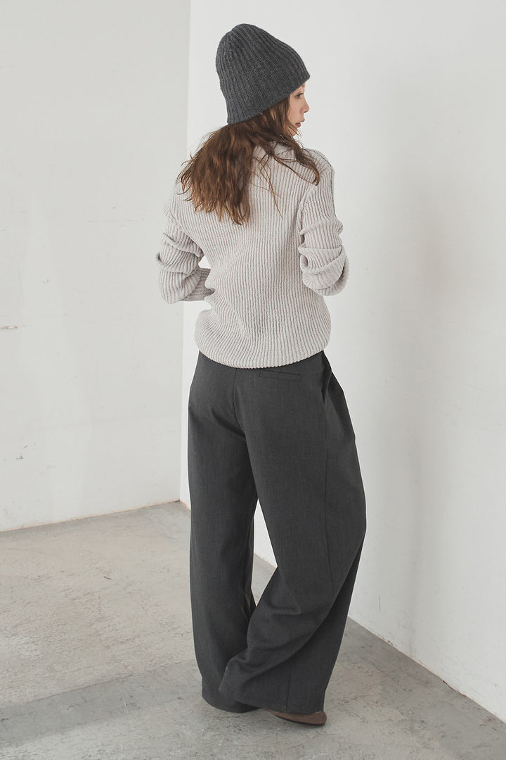 [SET]衿付きニットプルオーバー+サイドベルトタック入りスラックス(2set)