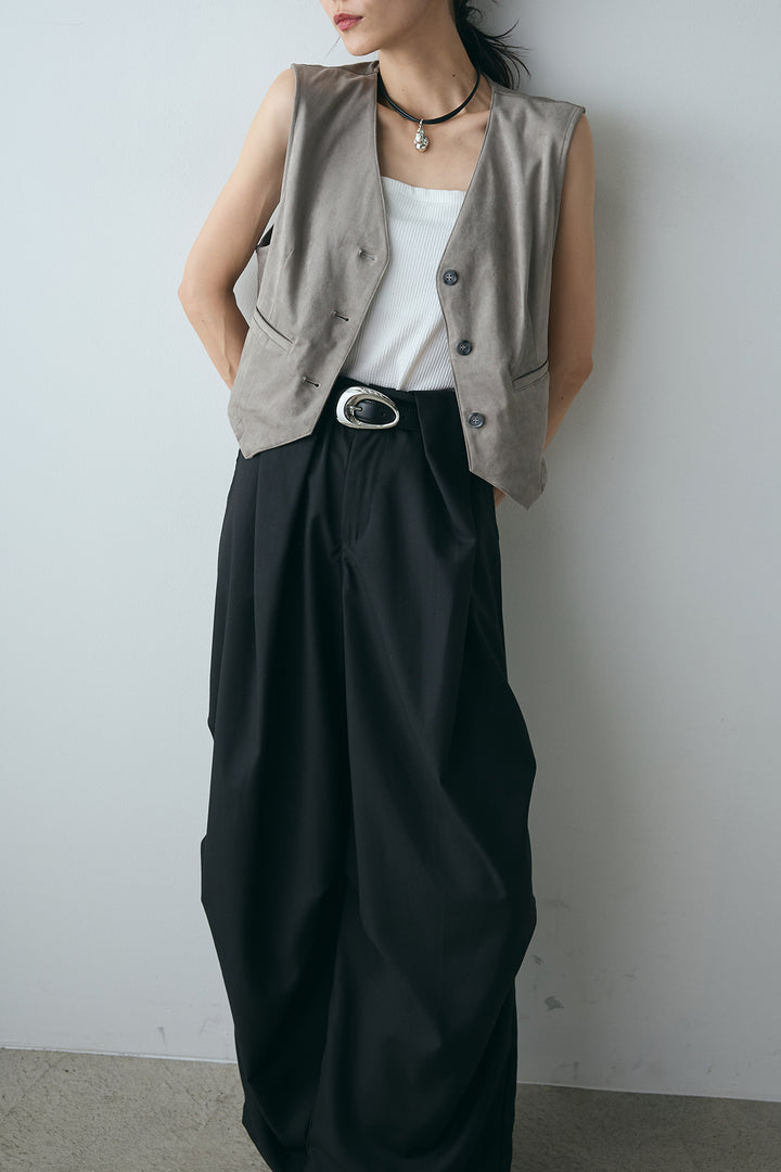 [SET]フェイクスエードボタンベスト+デザインタックパンツ(2set)