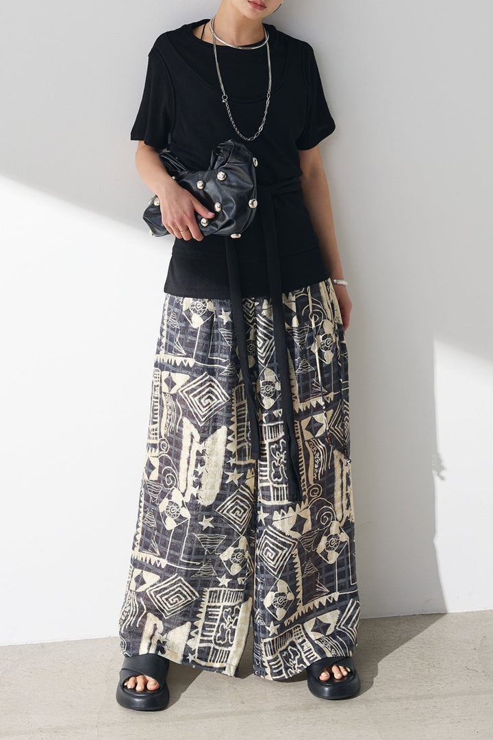 [SET]フロントタイTシャツ+エキゾチックワイドパンツ(2set)