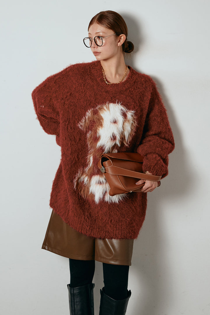 [SET]シャギーニュアンスアニマルニット+ストレッチエコレザーバミューダパンツ(2set)