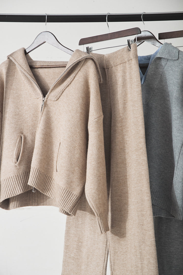 【着回しセット】[SET]ビッグカラーダブルジップニットSETUP+ストライプドッキングニットポロSETUP(2set)