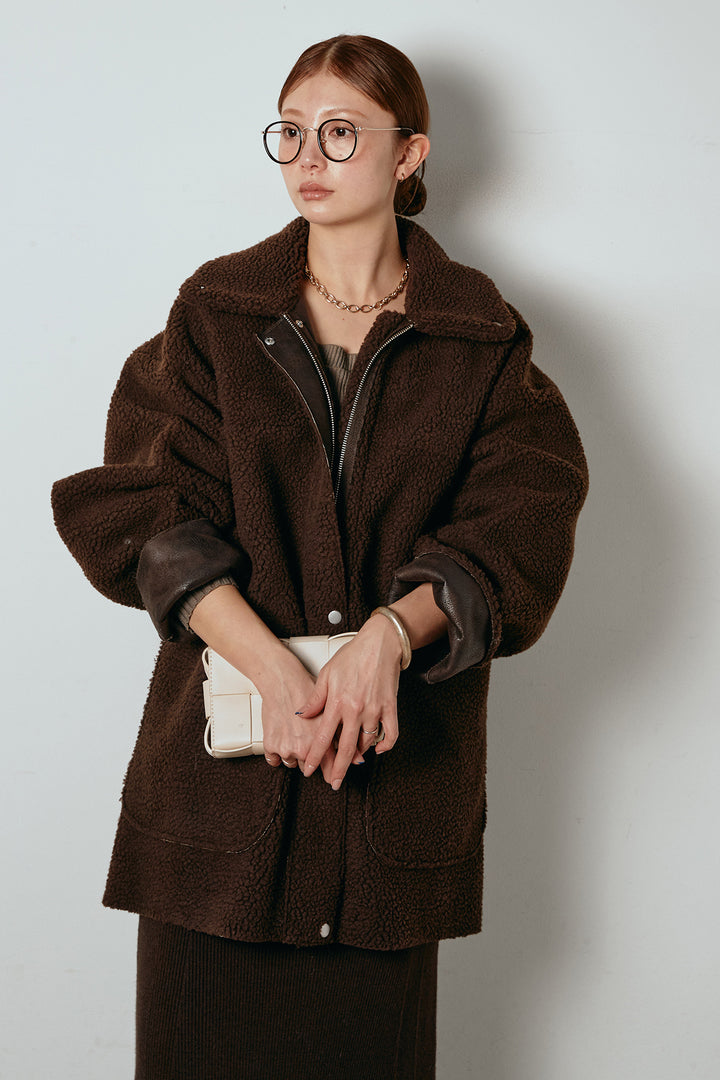 [SET]リバーシブルエコムートンコート+リブナローニットスカート(2set)