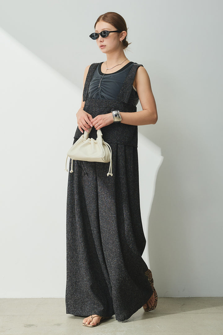 [SET]シャーリングシアータンクxリブタンクSET+ツイードライクケープサロペット(2set)