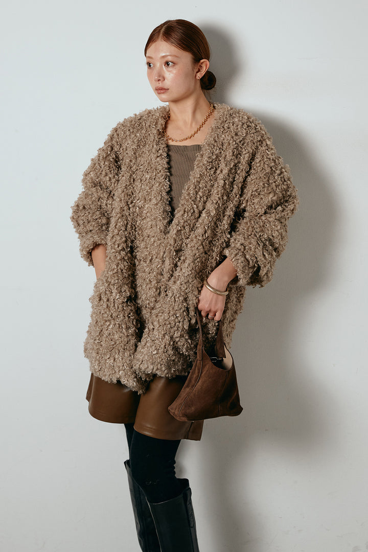 [SET]シープライクファージャケット+ストレッチエコレザーバミューダパンツ(2set)