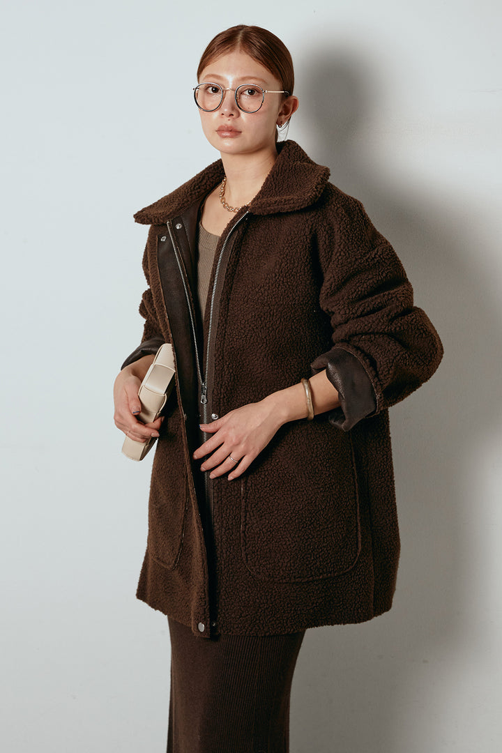 [SET]リバーシブルエコムートンコート+リブナローニットスカート(2set)