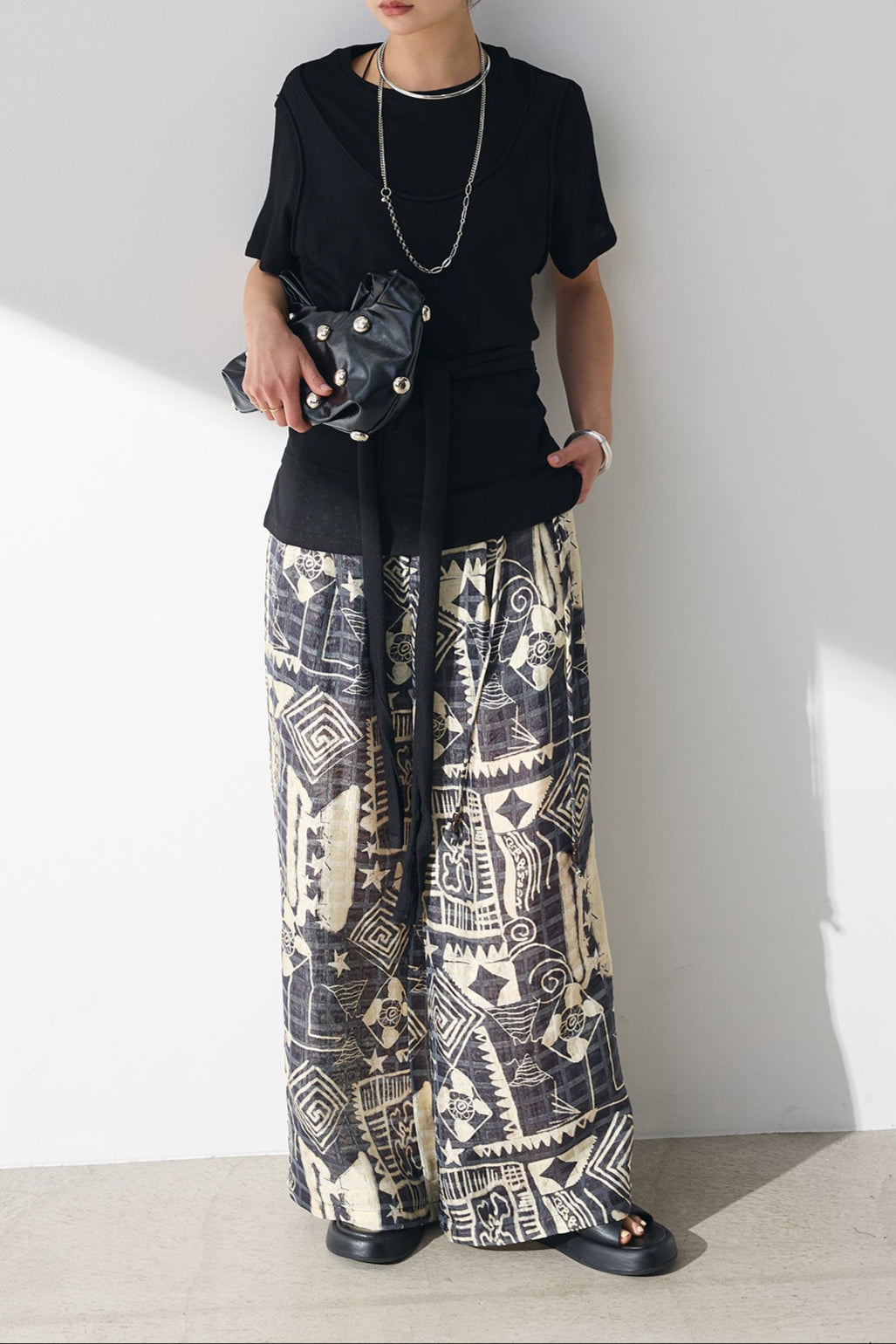 [SET]フロントタイTシャツ+エキゾチックワイドパンツ(2set)