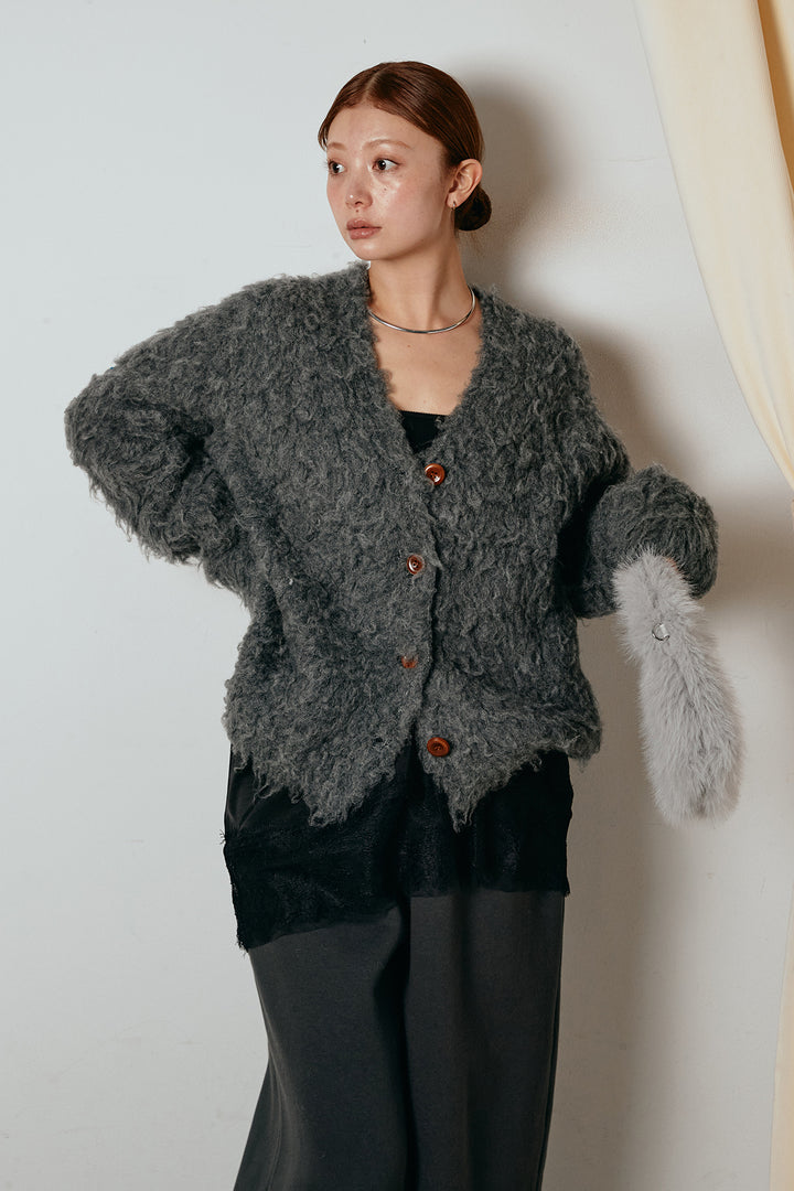 [SET]ルーズシャギーニットカーディガン+裏起毛スウェットワイドパンツ(2set)