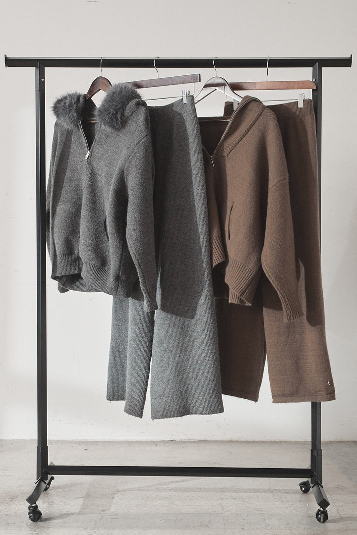 【着回しセット】[SET]ファー付きフーディーニットSETUP+ビッグカラーダブルジップニットSETUP(2set)