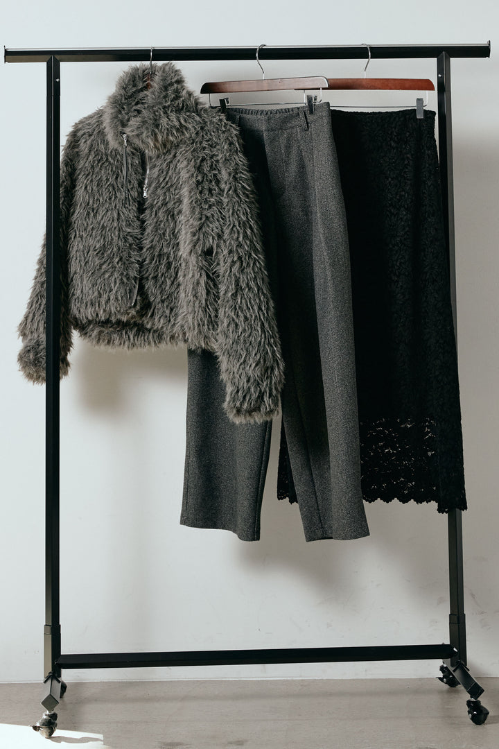 【着回しセット】[SET]ミックスシープファースタンドブルゾン+花柄刺繍ベロアフレアスカート+フェイクウールタックトラウザーズパンツ(3set)