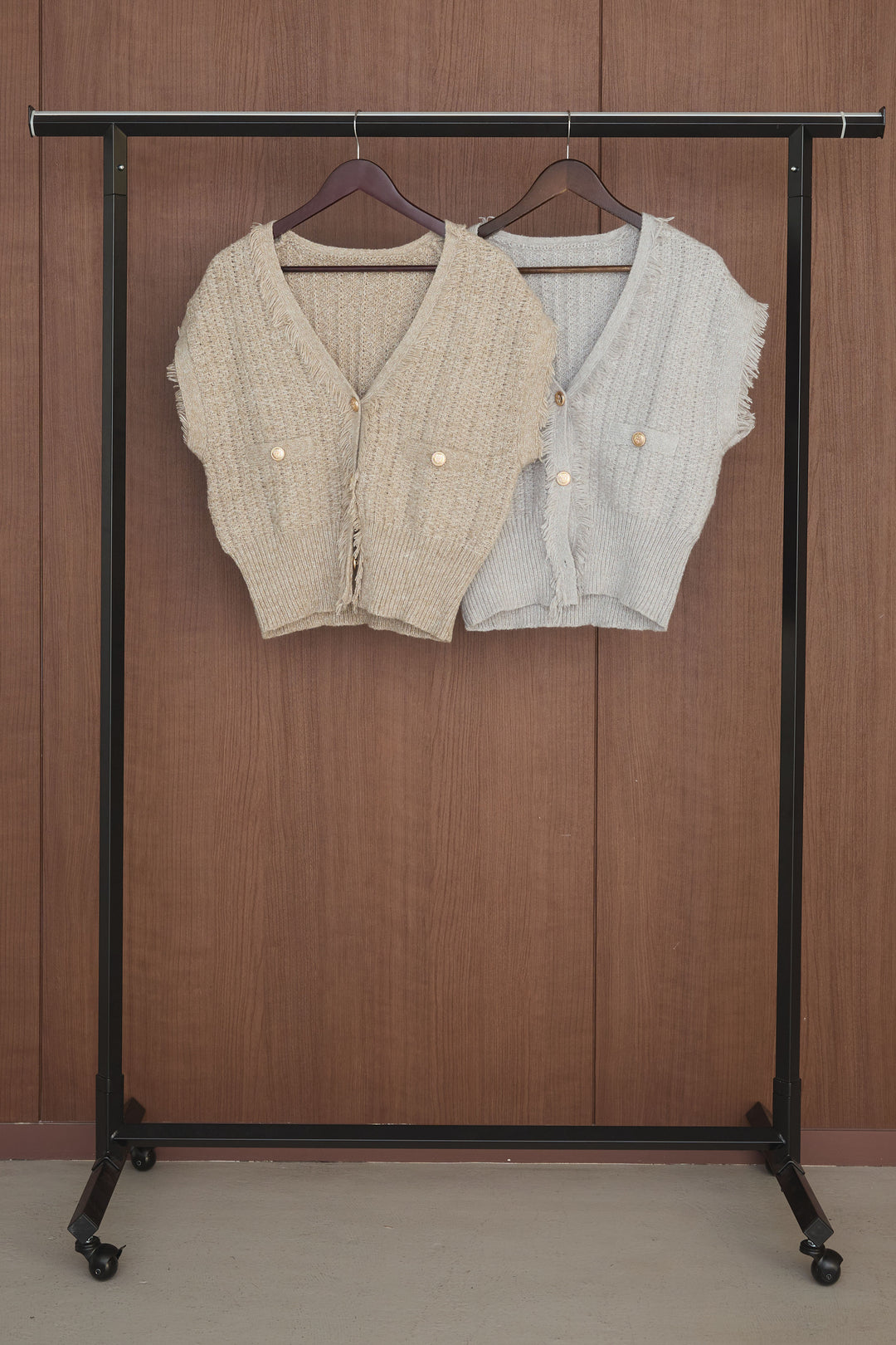 【着回しセット】[SET]ツイード編みVネックフリンジニットベスト+ツイード編みVネックフリンジニットベスト(2set)