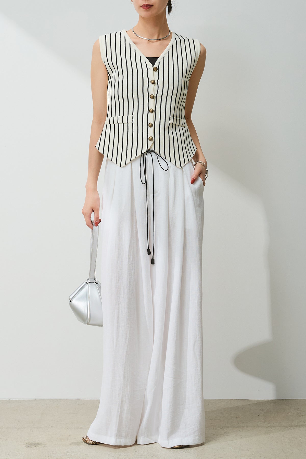 70s フレアスラックス　ライトブルー×ホワイト　ストライプ　W31/L30 古着 70～80年代 ストライプ柄 フレアパンツ メンズw36相当