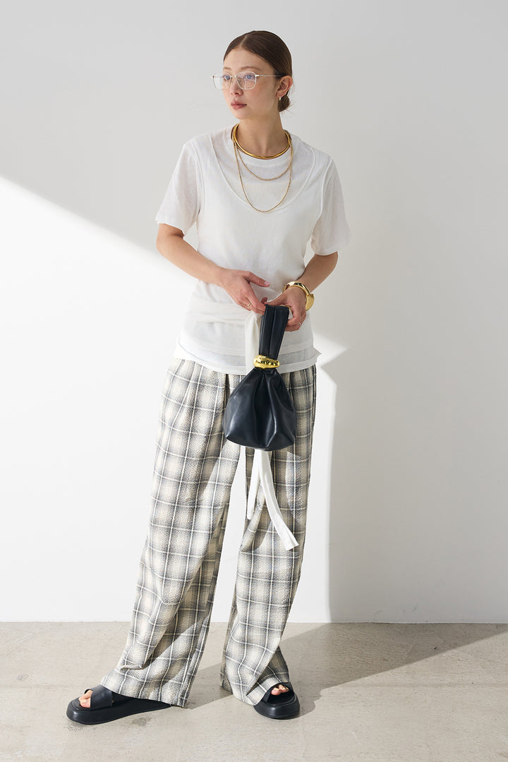 [SET]フロントタイTシャツ+タータンチェックワイドパンツ(2set)