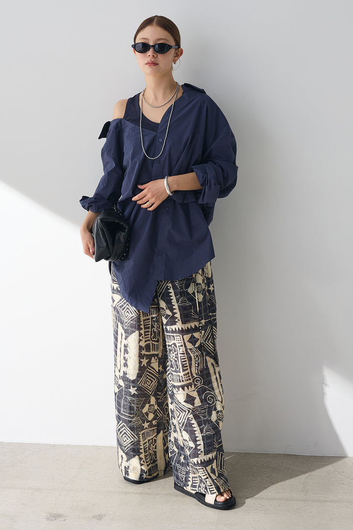 [SET]タンク付きアシメシャツ+エキゾチックワイドパンツ(2set)