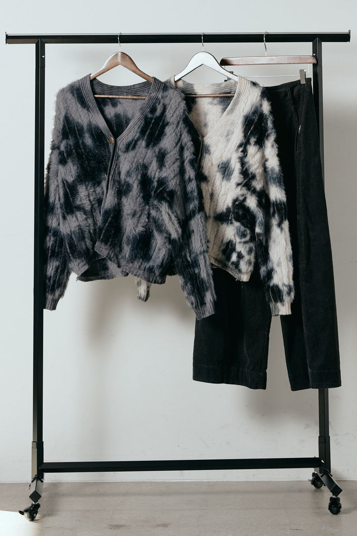 【着回しセット】[SET]タイダイ柄シャギーニットカーディガン+タック入りコーデュロイワイドパンツ+タイダイ柄シャギーニットカーディガン(3set)