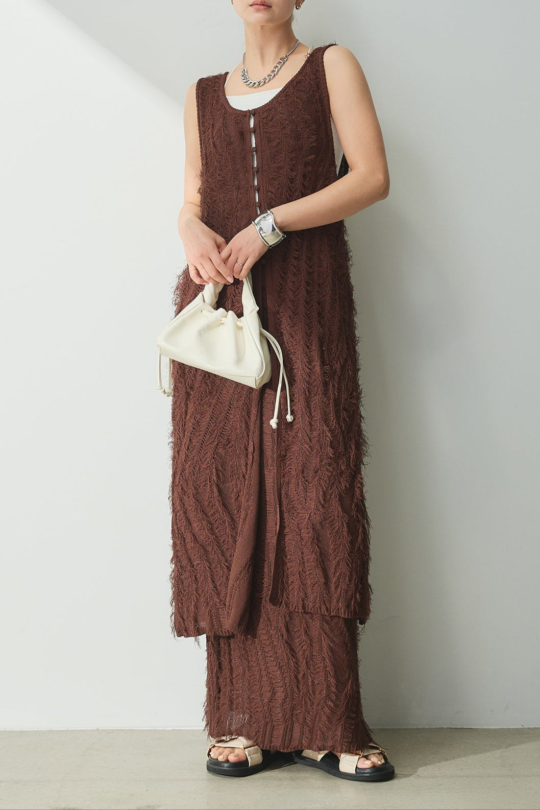 Drawer 184,新品RESORT13Gジャカードフリンジニットジレ