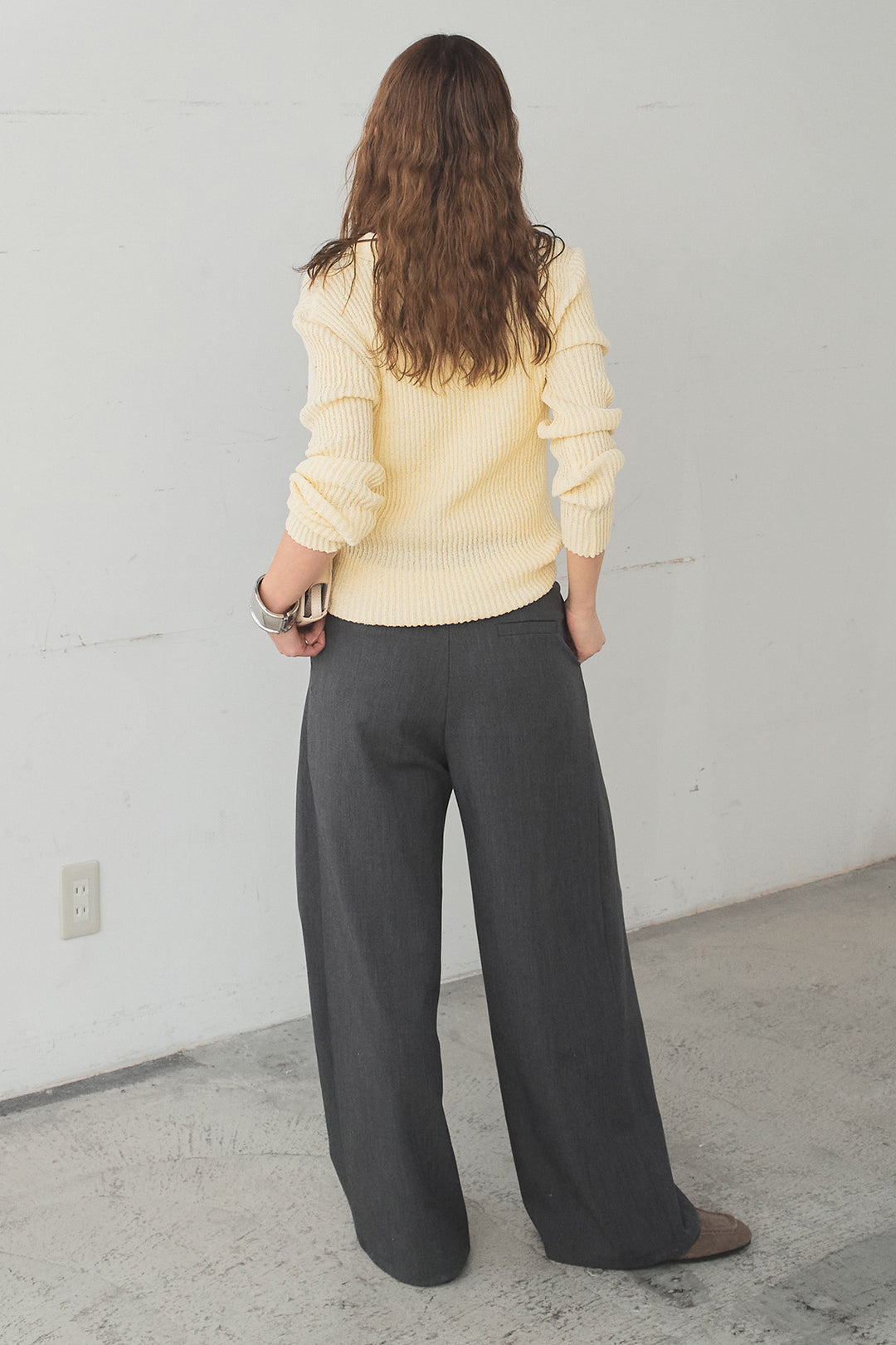 [SET]衿付きニットプルオーバー+サイドベルトタック入りスラックス(2set)